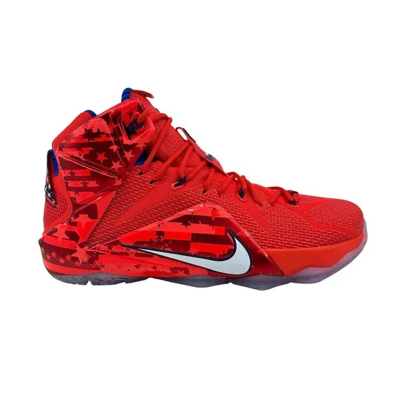 Nike Lebron XII Crimson Red White Mens Athletic Independence Day Sneaker - Picture 1 of 6